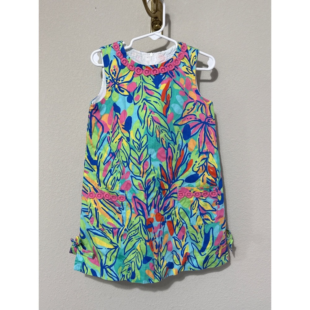 Lilly Pulitzer Shift Dress‎ Girls Size 5 Multicolor Floral Coastal Preppy Bows